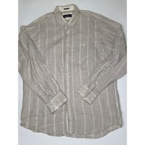 BUGATCHI Men's Large Classic Fit 100% Linen‎ Striped Long Sleeve Button Down